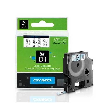 Cinta D1 6 mm Dymo negro sobre transparente