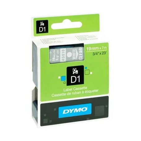 Cinta D1 19 mm Dymo blanco sobre transparente